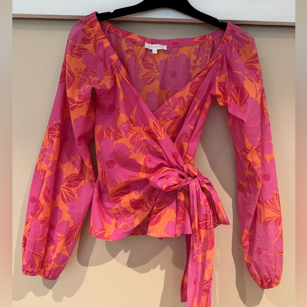 Olivaceous Vibrant Pink & Orange Floral Wrap Top